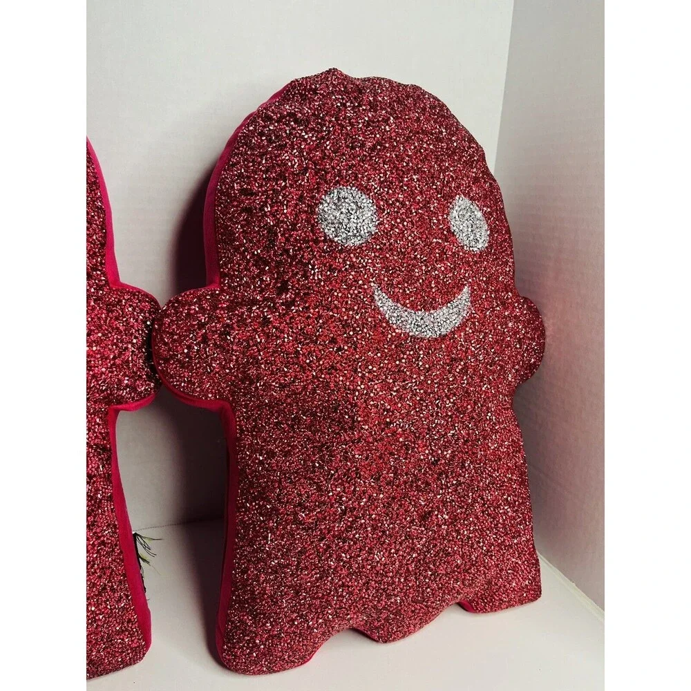 Rhinestone Ghost Throw Pillow Hot Pink Smiling Sparkles Halloween Decor Set Of 2